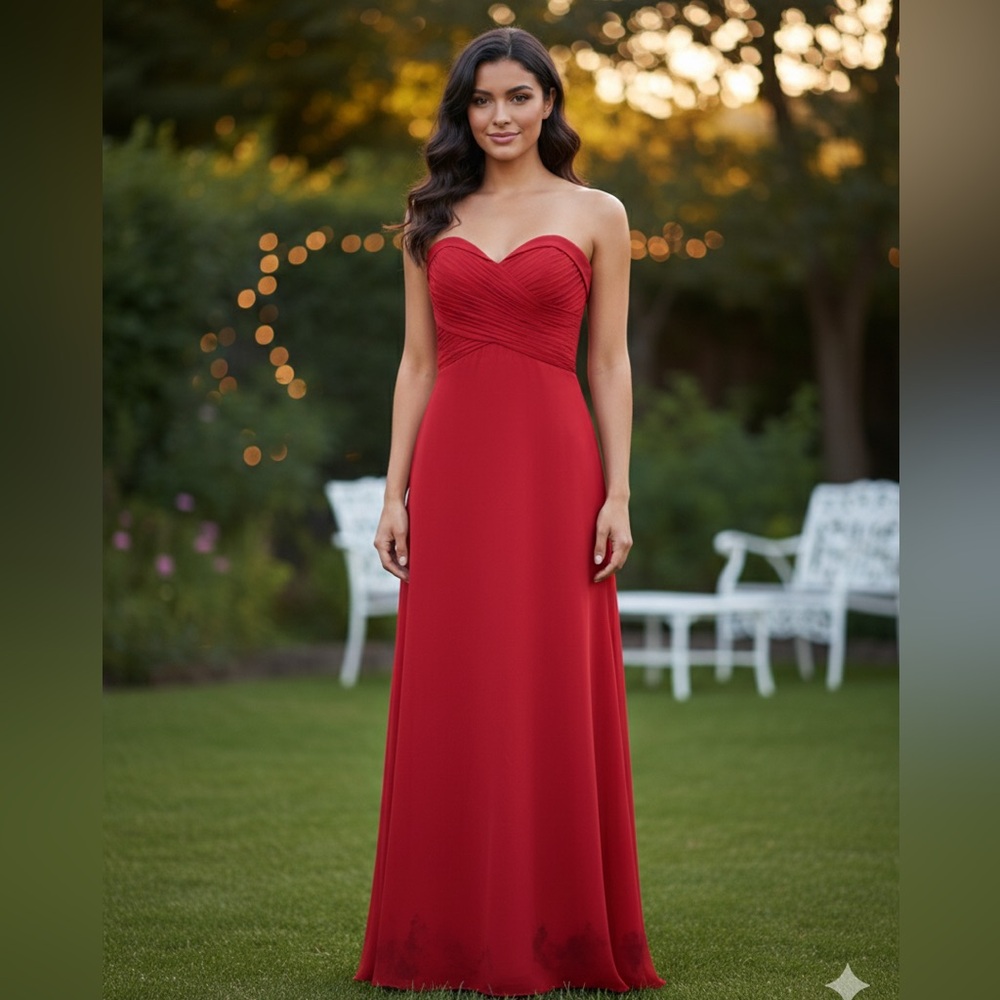 Elegant Strapless Red Chiffon Maxi Dress - Size 6